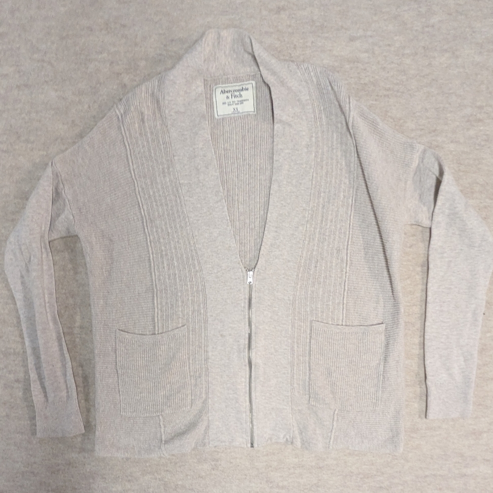 Abercrombie & Fitch Women's Cream Oatmeal Cardigan Zip Sweater Oversized Size XS